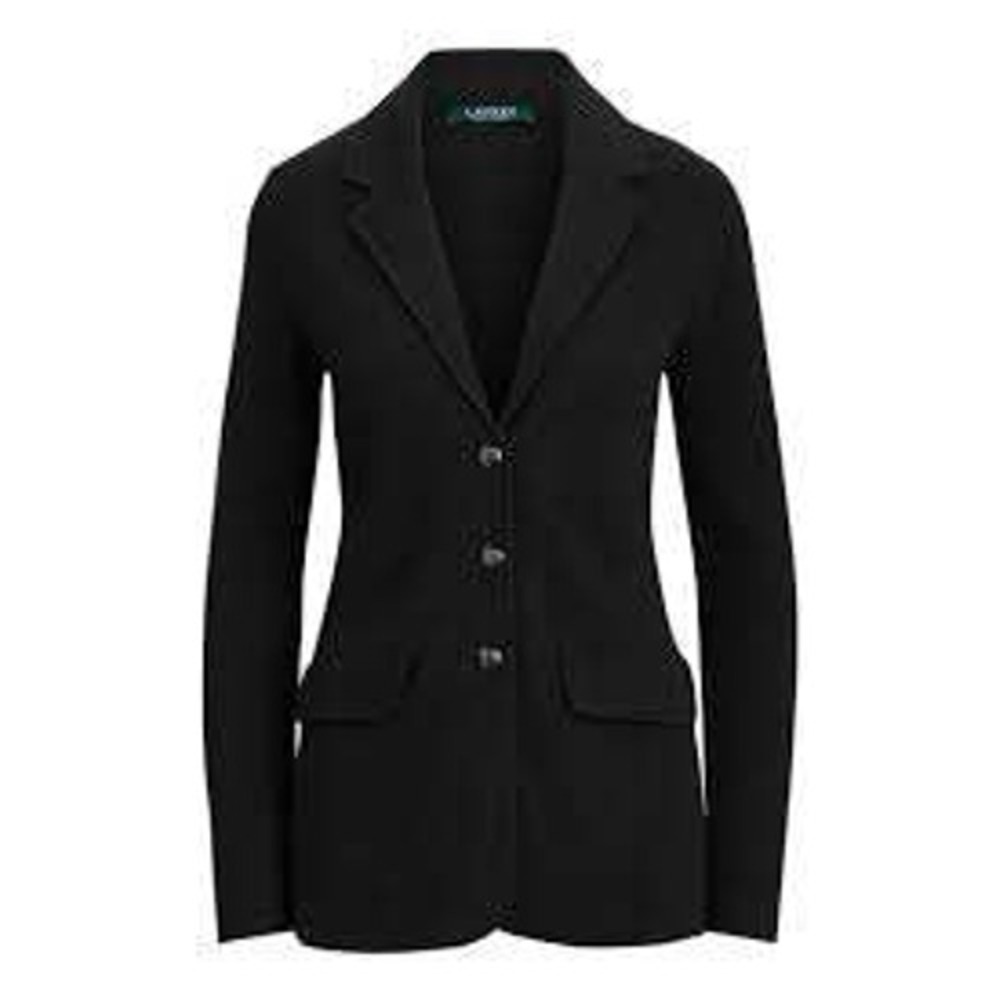 Lauren Ralph Lauren Knit Blazer Women XS Black Combed Cotton 3-Button Office